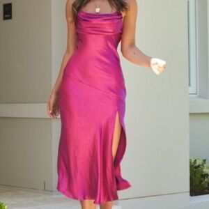 Saints + Secrets Pink Satin Midi Dress size M